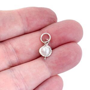 Estate Silver Plated White Faux Pearl Charm Pendant